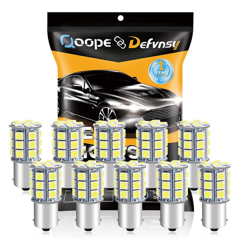 Qoope 1156 1141 BA15S 1003 1073 7506 LED Bulbs White 5050 27-SMD Replacement Lamps for 12V RV Ceiling Dome Light/RV Interior Lighting Travel Trailer/Camper/Boat/Yard Light - Pack of 10 - Image 1